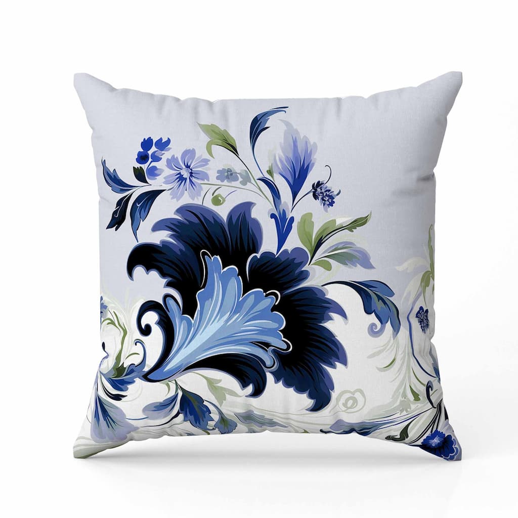 Damask Hue Faux Suede Reversible Throw Pillow Blue and Green