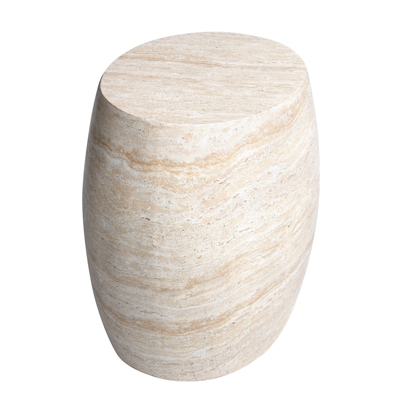 Oval Travertine Stone Finish Italian Design MgO Side Accent Table - 17.1"x25"x20.5"