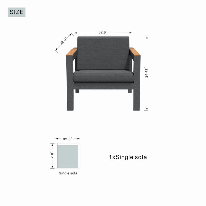 Set of Two Modern Aluminum Grey Upholstered Single Sofa Chairs with Armrest