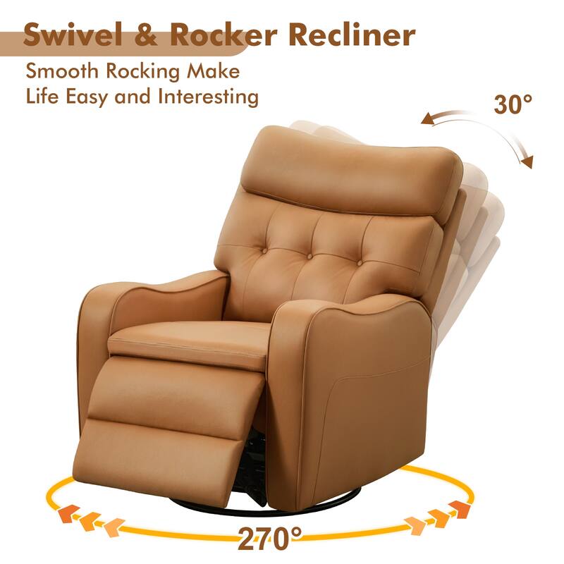 Wide Tufted Back Faux Leather Power Swivel Rocker Recliner With USB and Type-C Port