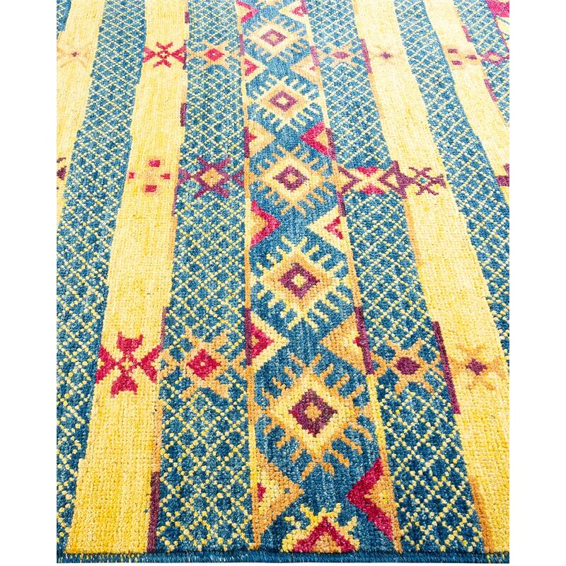 Overton Hand Knotted Wool Contemporary Striped Blue Area Rug - 5' x 8'