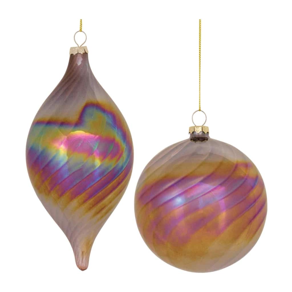 Pearl Finish Swirl Glass Christmas Ornaments 7" 180mm Multi-Color 6Ct