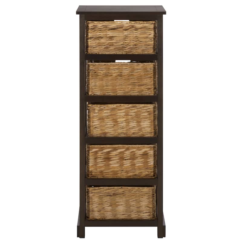 SAFAVIEH Faith Distressed Black 5-Drawer Wicker Basket Storage Tower - 17.3" x 13.4" x 46.1" - 17"W x 13"D x 46"H