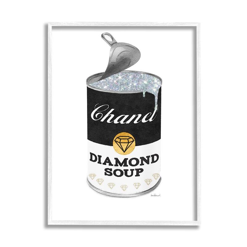 Stupell Traditional Condensed Soup Can Glam Fashion Pop Black Framed Wall Art - White