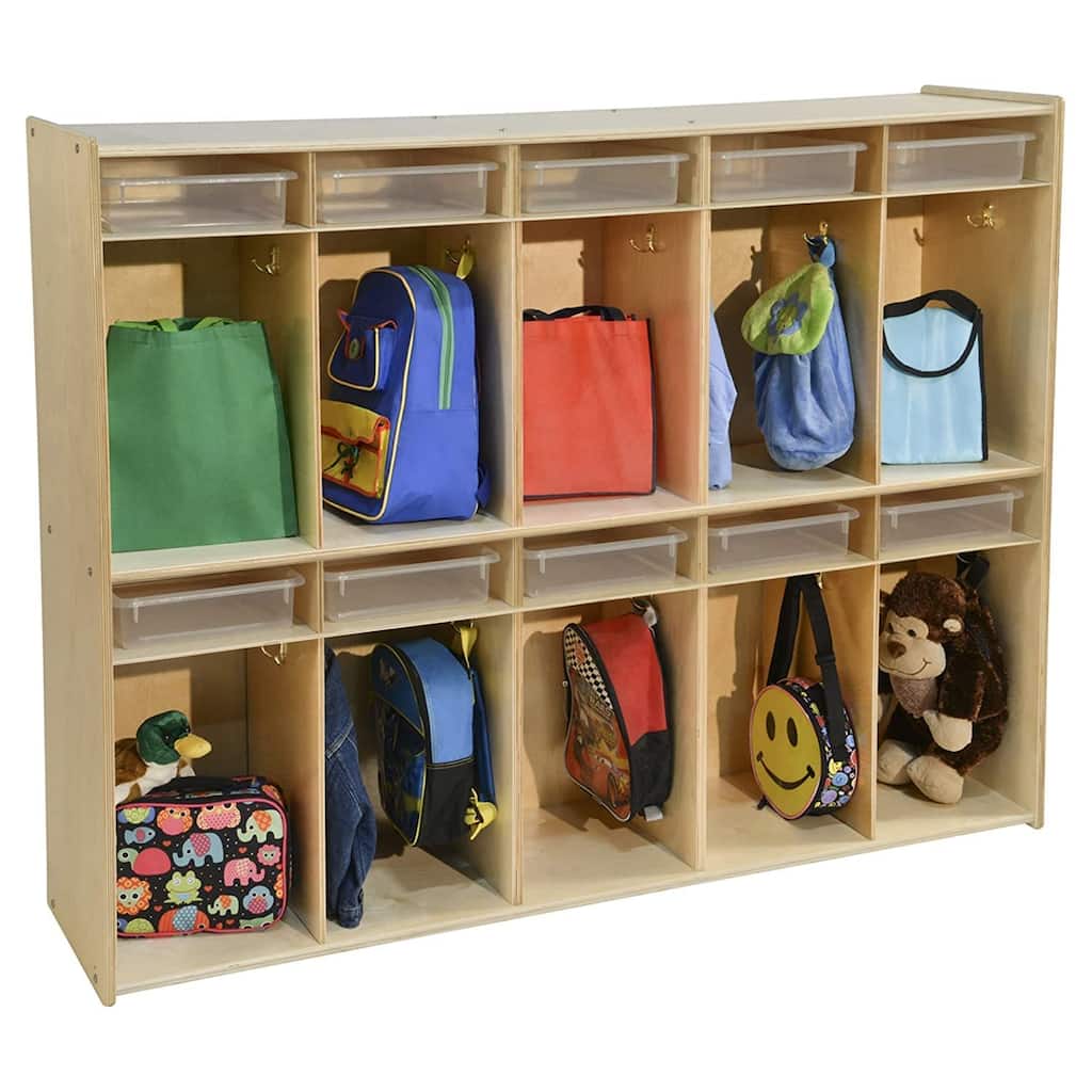 Contender 10 Section Coat Locker With Translucent Trays, Backpack Storage, Dual Hooks, Toy Organizer for Daycare, School - 60"
