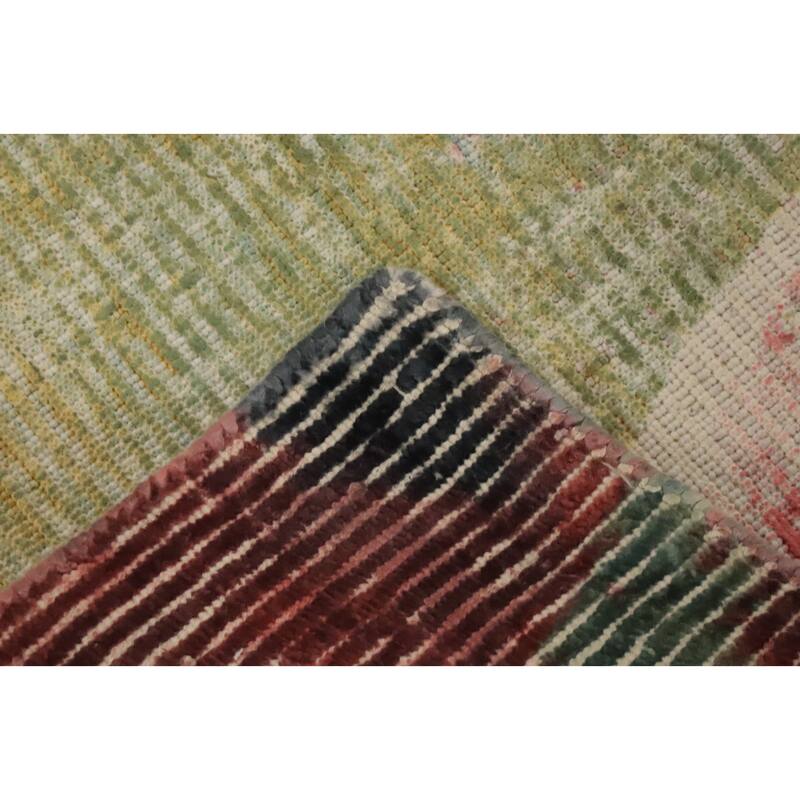 Hand Knotted Oriental Viscose Silk Carpet Modern Pictorial Multi-Colored Abstract Area Rug - 7' 8'' X 5' 6''