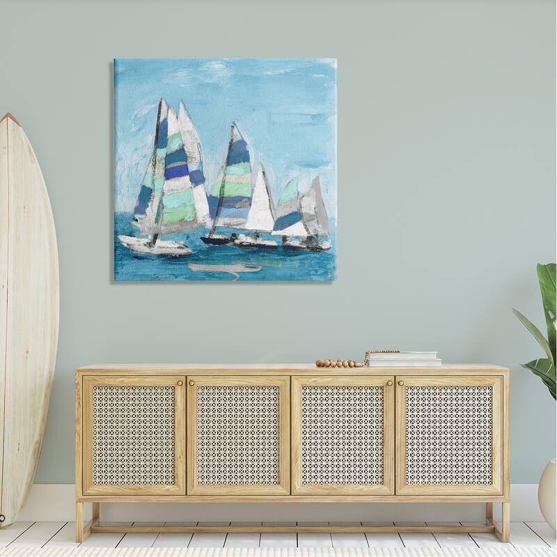 Stupell Nautical Striped Sail Boats Summertime Ocean Painting Canvas Wall Art, Design by Katrina Craven