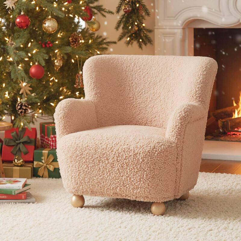 Costway Sherpa Kids Sofa with Solid Rubber Wood Legs for Boys & Girls - See Details