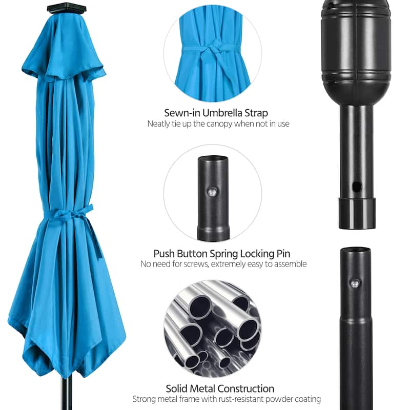 Yaheetech 9FT Patio Umbrella with 32 LED Lights Market Umbrella with 8 Ribs