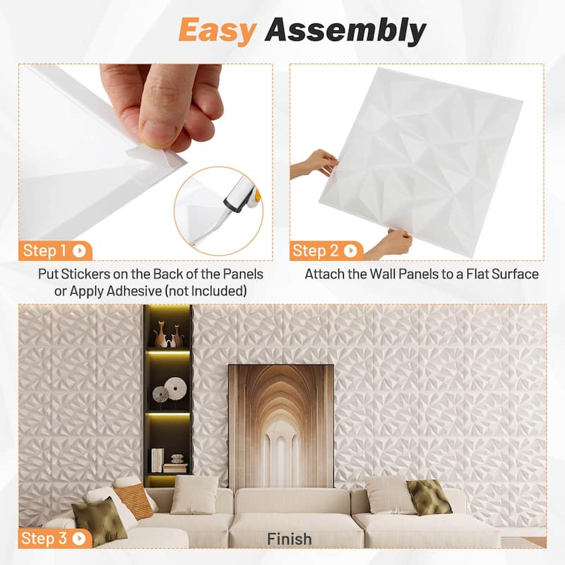 Costway 20/40 Pack 3D Wall Panels PVC Diamond Textured Wall Tiles for