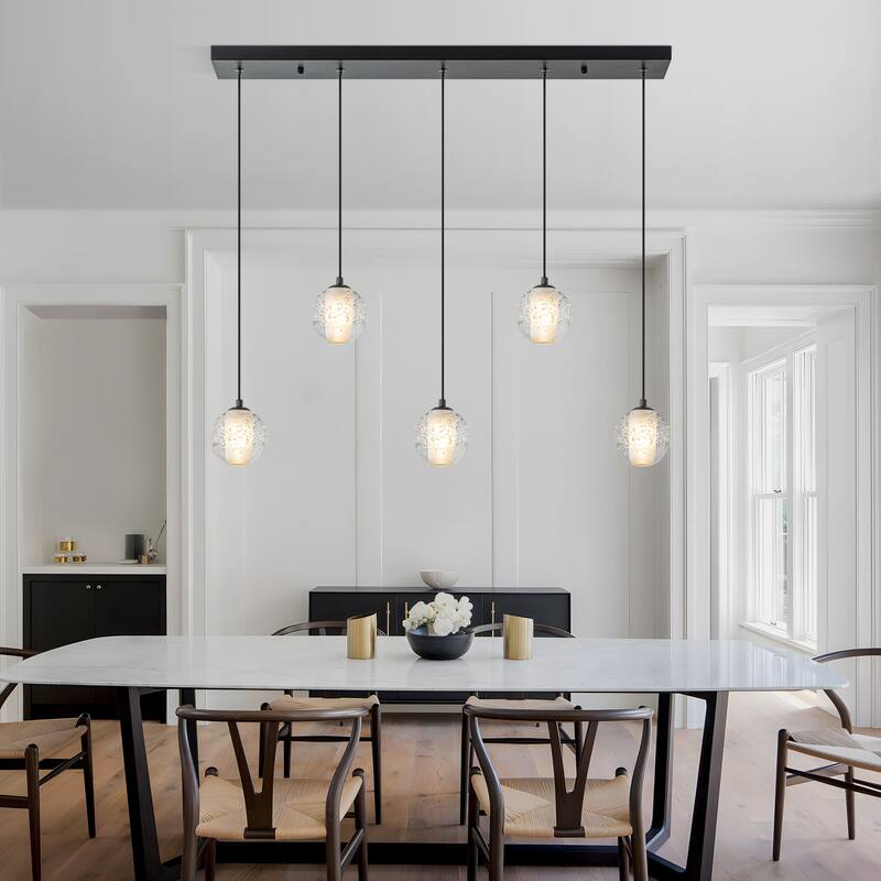 Starsky 5 Light Modern Linear Chandelier Cluster Kitchen Island Light with Glass Shade
