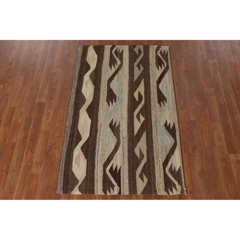 Striped Kilim Oriental Accent Rug Hand-Woven Wool Carpet - 3'0"x 5'0"