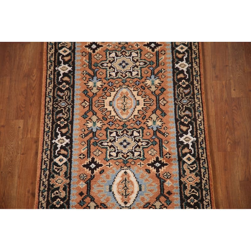 Orange Heriz Serapi Indian Runner Rug Hand-Knotted Wool Carpet - 2'8"x 8'2"