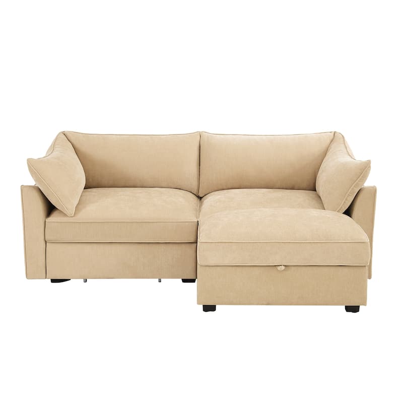2-Seater Loveseat with 1 Movable Ottoman & Pull out Storage Drawer Under Seat