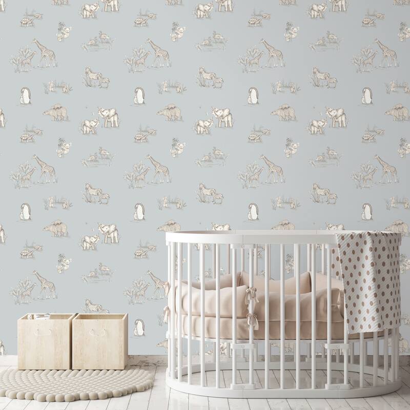 Advantage Safari Babies Blue Animal Wallpaper