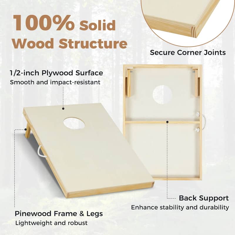 Costway 1/2 PCS 3'x2' Portable Corn Hole Game Board Includes 8 Bean - Natural - 1 PCS