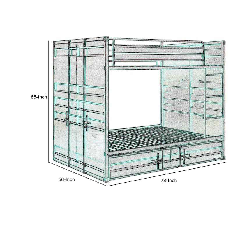 Industrial Style Full Size Bunk Bed with Recessed Panel Design, Red