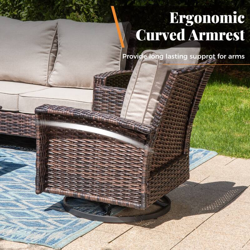MAISON ARTS Patio Wicker Sofa Conversation Set with 50,000 BTU Fire Pit Table , Oversize Seat with 5.5'' Thick Padded Cushion