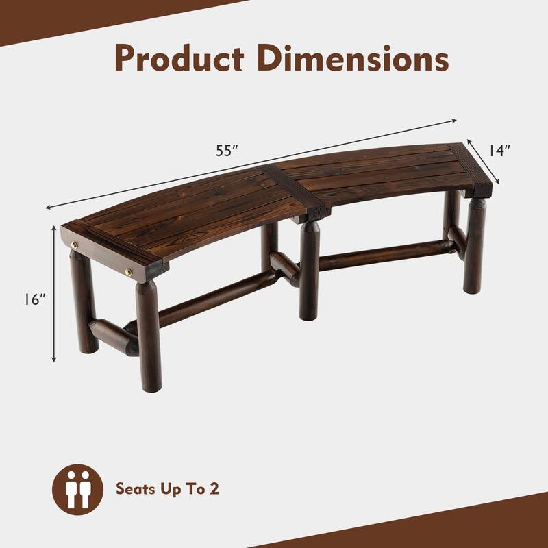 Gymax Curved Bench Carbonized Wood Dining Bench for Round Table 710