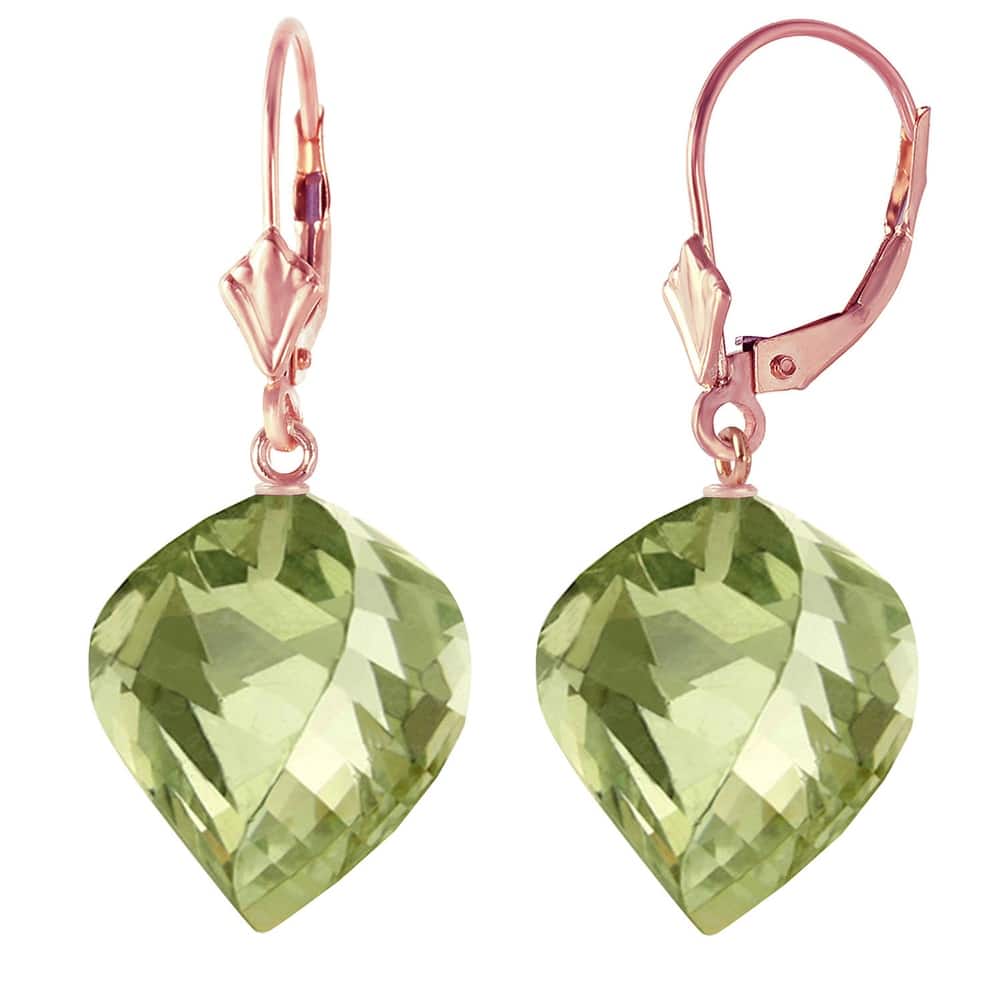 MayaMila 26 Carat 14K Solid Gold Earrings Twisted Briolette Green Amethyst