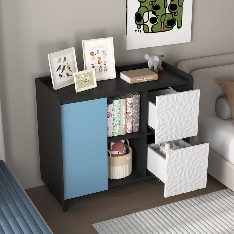 Sideboard Buffet Cabinet with 2 Drawers, Coffee Bar Cabinet with 2 Open Storage Compartment, Accent Cabinet with Metal Legs