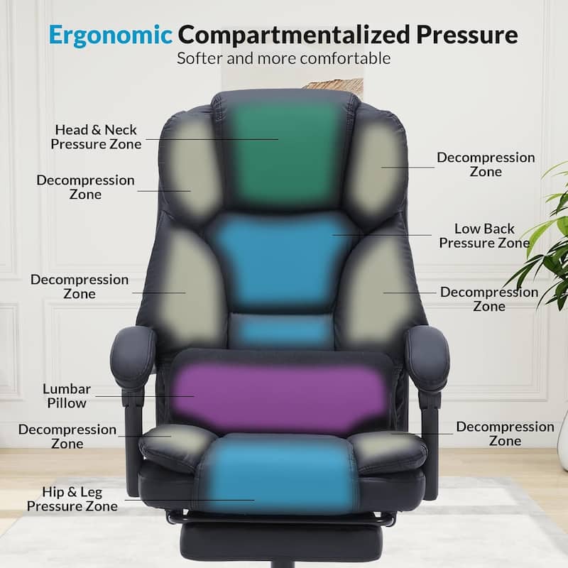 Office Chair with Foot Rest, Executive Office Chair with Arms, Reclining Computer Chair with Wheels and Lumbar Support
