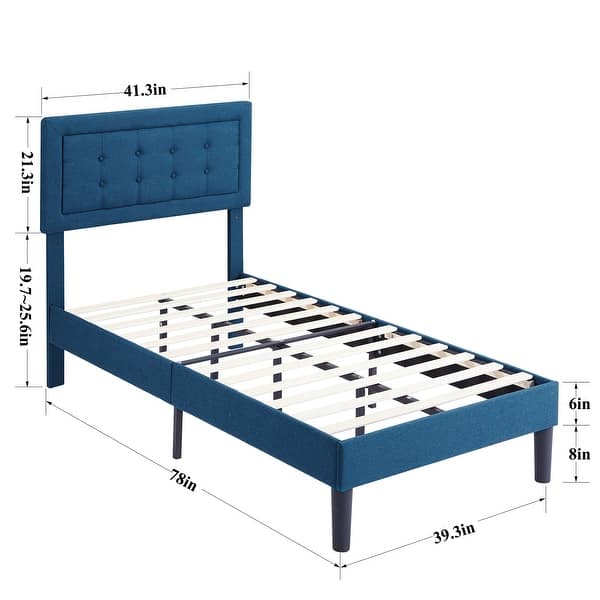 dimension image slide 5 of 6, VECELO Tufted Upholstered Kids Bed with Adjustable Headboard,Twin Size Bed Set of 2