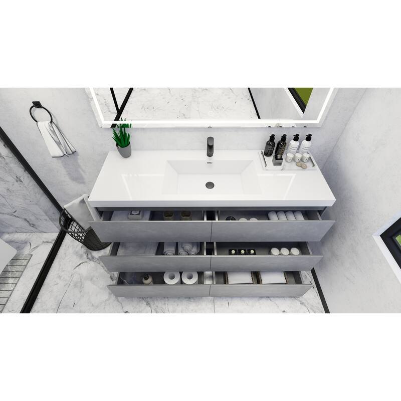 Angeles 60“ freestanding bath vanity with single basin reinforced acrylic top