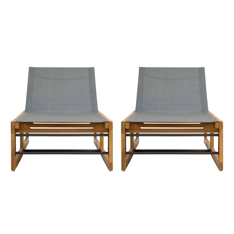 Emile Outdoor Mesh and Wood Chaise Lounge (Set of 2) by Christopher Knight Home