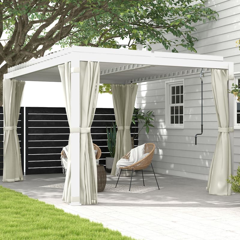 Outsunny 13' x 10' Outdoor Retractable Pergola with Sun Shade Aluminum Louvered Top, Pergola with Canopy, Curtains, and Netting - White