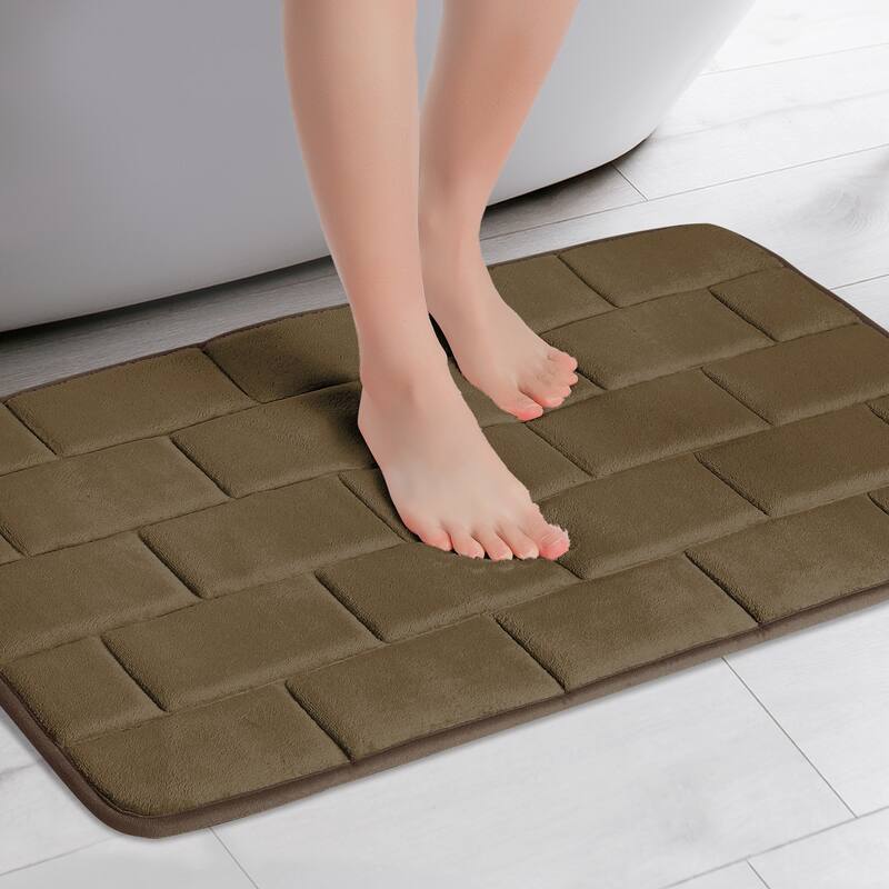 Memory Foam Bath Mat, Soft Absorbent Bathroom Rug Non-Slip Dry Fast - Brown - 20" x 32"