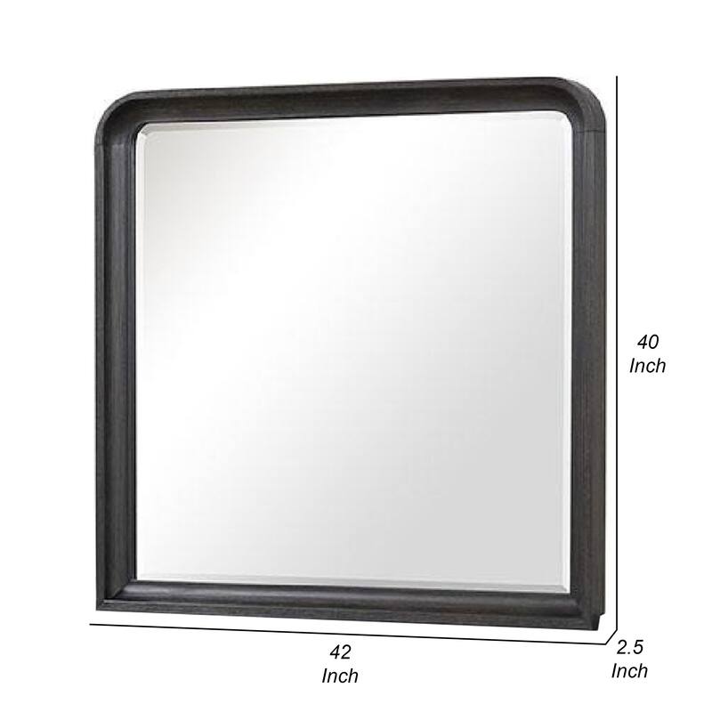 Osko 42 Inch Dresser Mirror, Rounded Edges, Black Poplar Wood