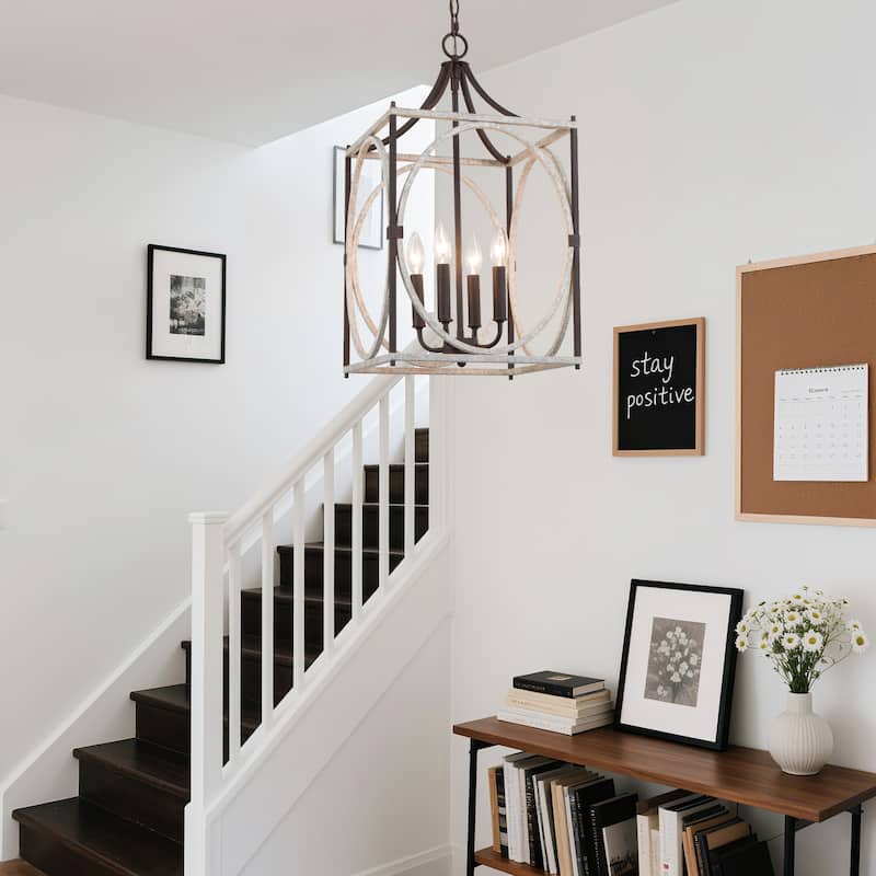 Modern Farmhouse 4-Light Lantern Chandelier Cage Pendant for Kitchen Island