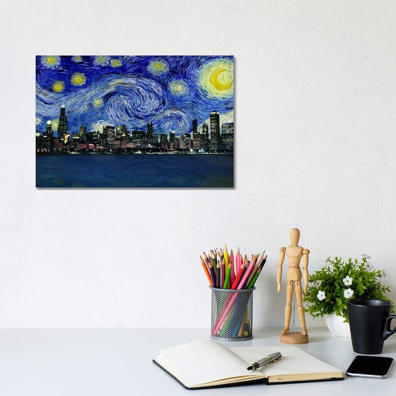 iCanvas "Chicago, Illinois Starry Night Skyline" by 5by5collective Canvas Print - 8x12x0.75