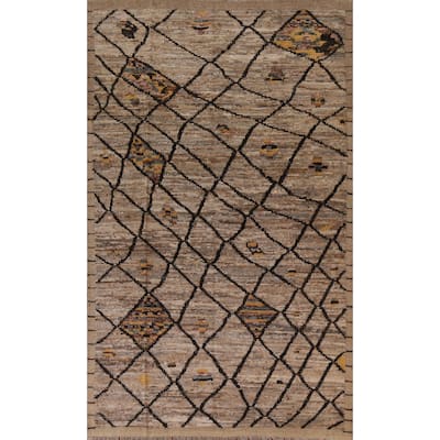 Modern Moroccan Wool Area Rug Hand-knotted Living Room Carpet - 6'8" x 9'11"
