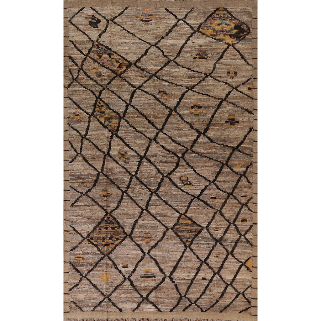 Modern Moroccan Wool Area Rug Hand-knotted Living Room Carpet - 6'8" x 9'11"