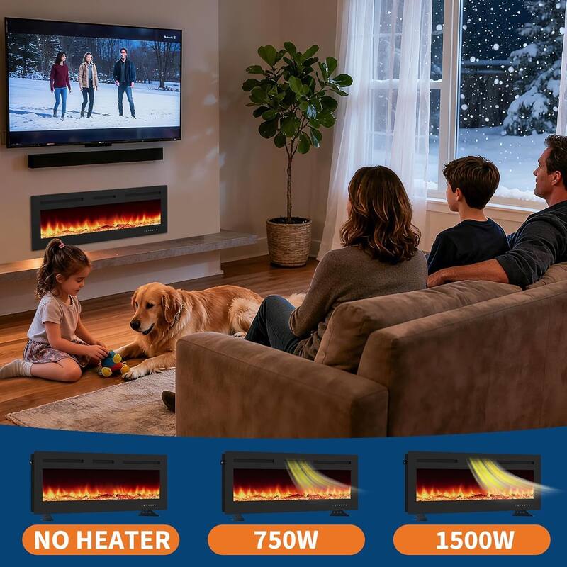 Wall Mount Electric Fireplace, Touch Screen and Remote Control, 12 Flame Colors