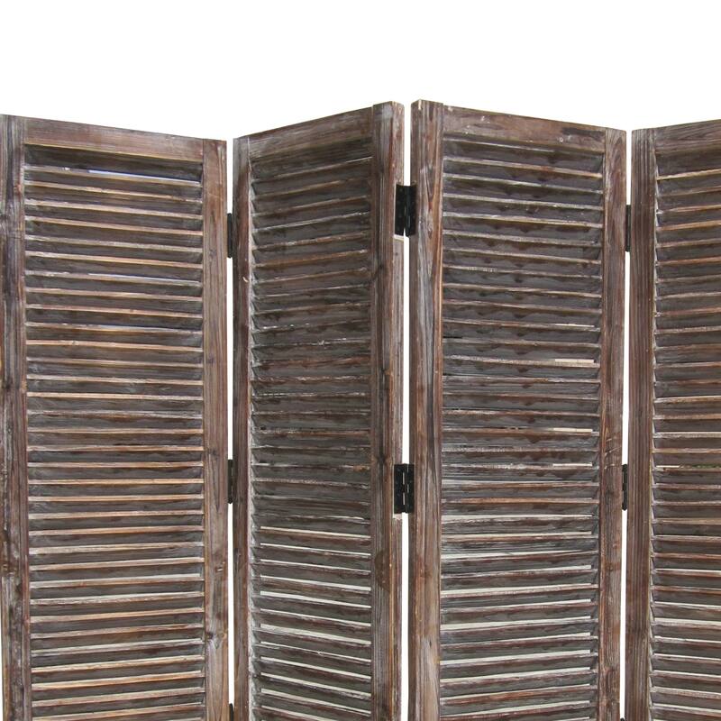 4 Panel Room Divider with Shutter Design, Weathered Brown