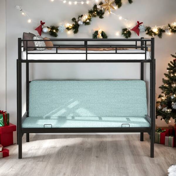 slide 2 of 12, Twin Over Full Metal Bunk Bed with Convertible Futon, Multi-Function, Black Black