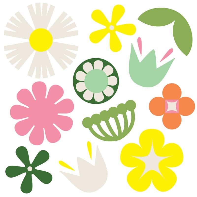 Tempaper Retro Floral Removable Wall Decals (Contains 44 Pieces on (4) 17.25" x 9.75" Sheets)