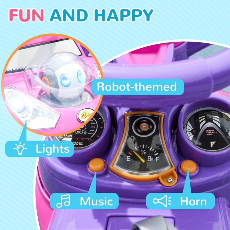 Qaba Push Car for Kids 1-3 Years, 3-in-1 Ride-On Sliding Car with Music, Horn, and Removable Handle