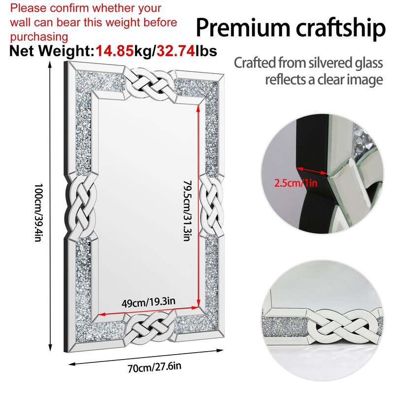 Sparkling Crystal Crush Diamond Accent Mirror Wall Mounted