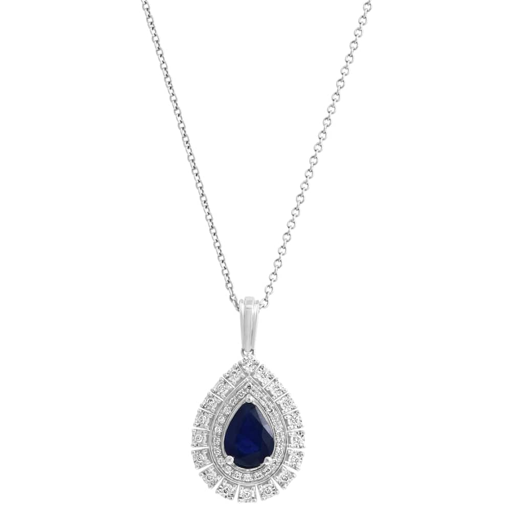 EFFY 14K Gold Diamond Natural Sapphire Pear Pendant Necklace