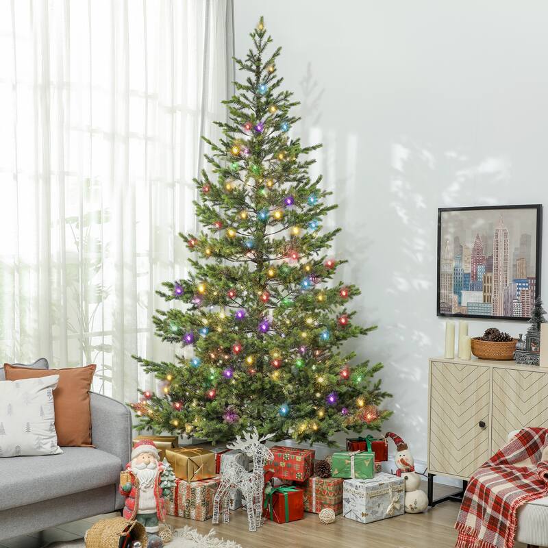 9 ft Pre Lit Cedar Artificial Christmas Tree with 4306 Tips and 310 LED Lights 11 Lighting Modes for Indoor Holiday Decoration - Green