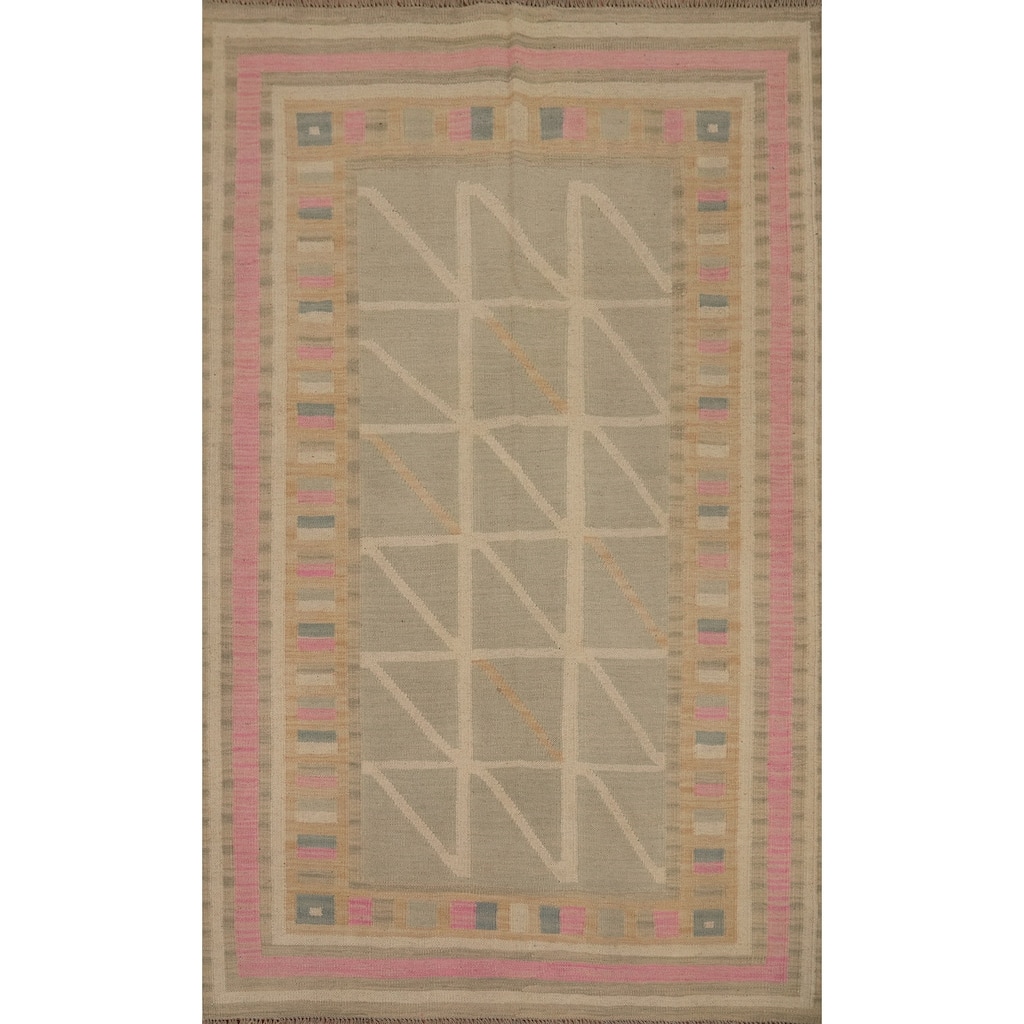 Hand Woven Southwestern Wool Grey Geometric Area Rug - 6' 0'' X 4' 0''