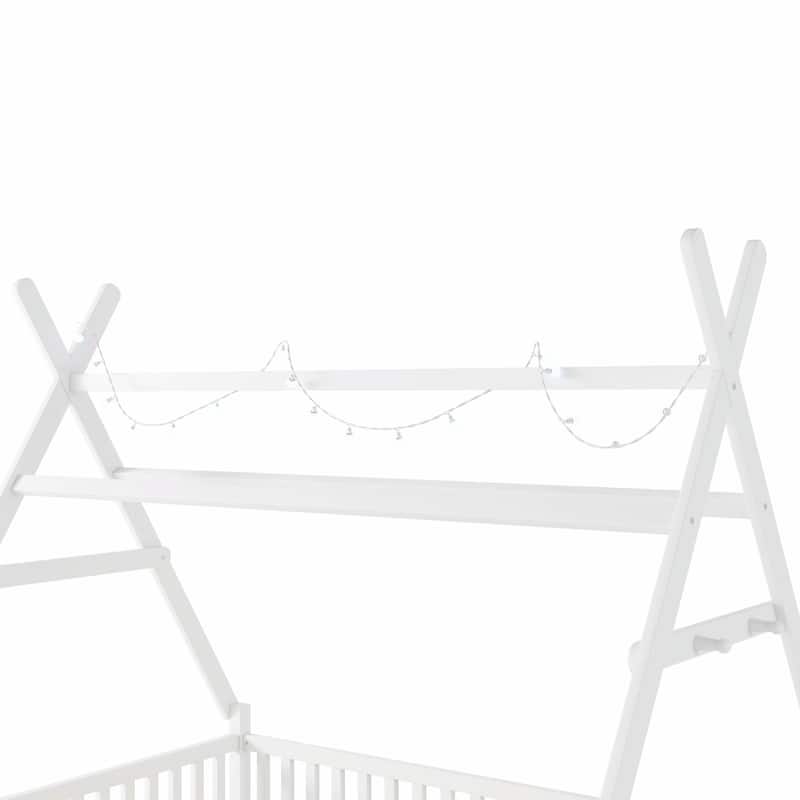 House Bed with Light, Low Floor House Bed with Fence and Roof
