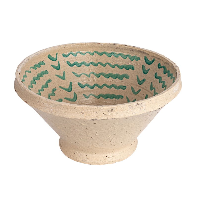 Hand-Painted Terra-cotta Bowl with Distressed Finish - 16.5"L x 16.5"W x 8.3"H