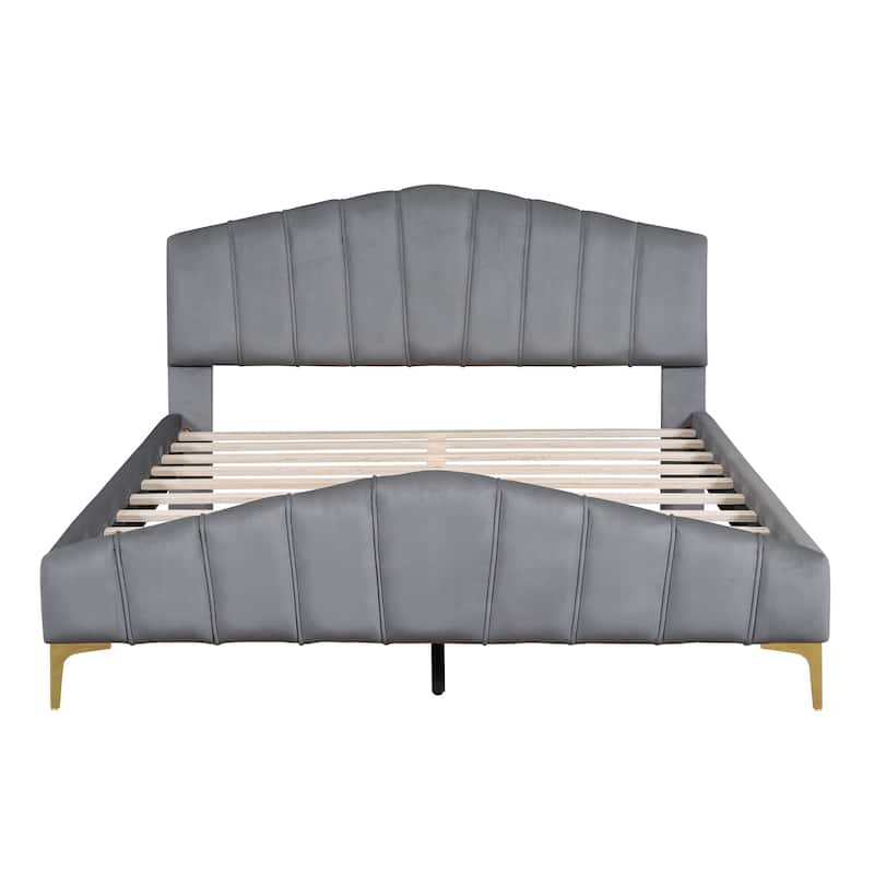 Queen Size Velvet Platform Bed with Thick Fabric
