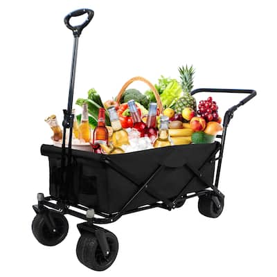 Folding Wagon with All-Terrain Wheels, 230lbs Capacity, Telescoping Handle, and Dust Cover for Beach, Outdoor, and Garden Use