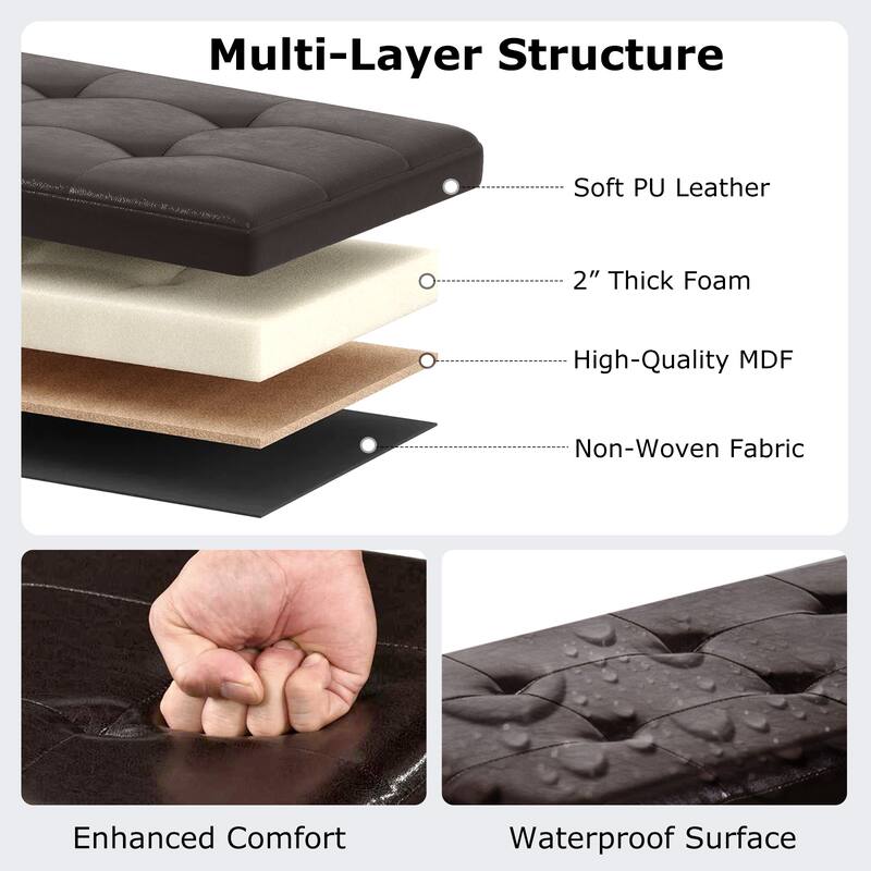 43 Inch PU Leather Storage Ottoman Bench with 38 Gallon Capacity Removable Divider and Foam Cushion for Living Room Entryway